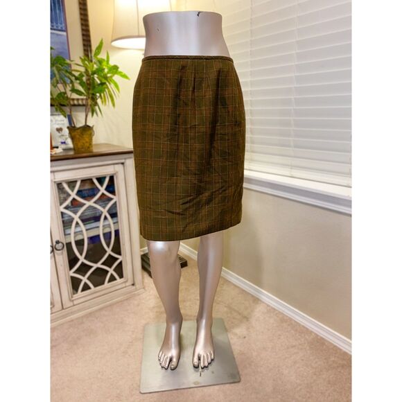 Haute De Gamme Brown Plaid Pencil Skirt Size 12 - Picture 2 of 7